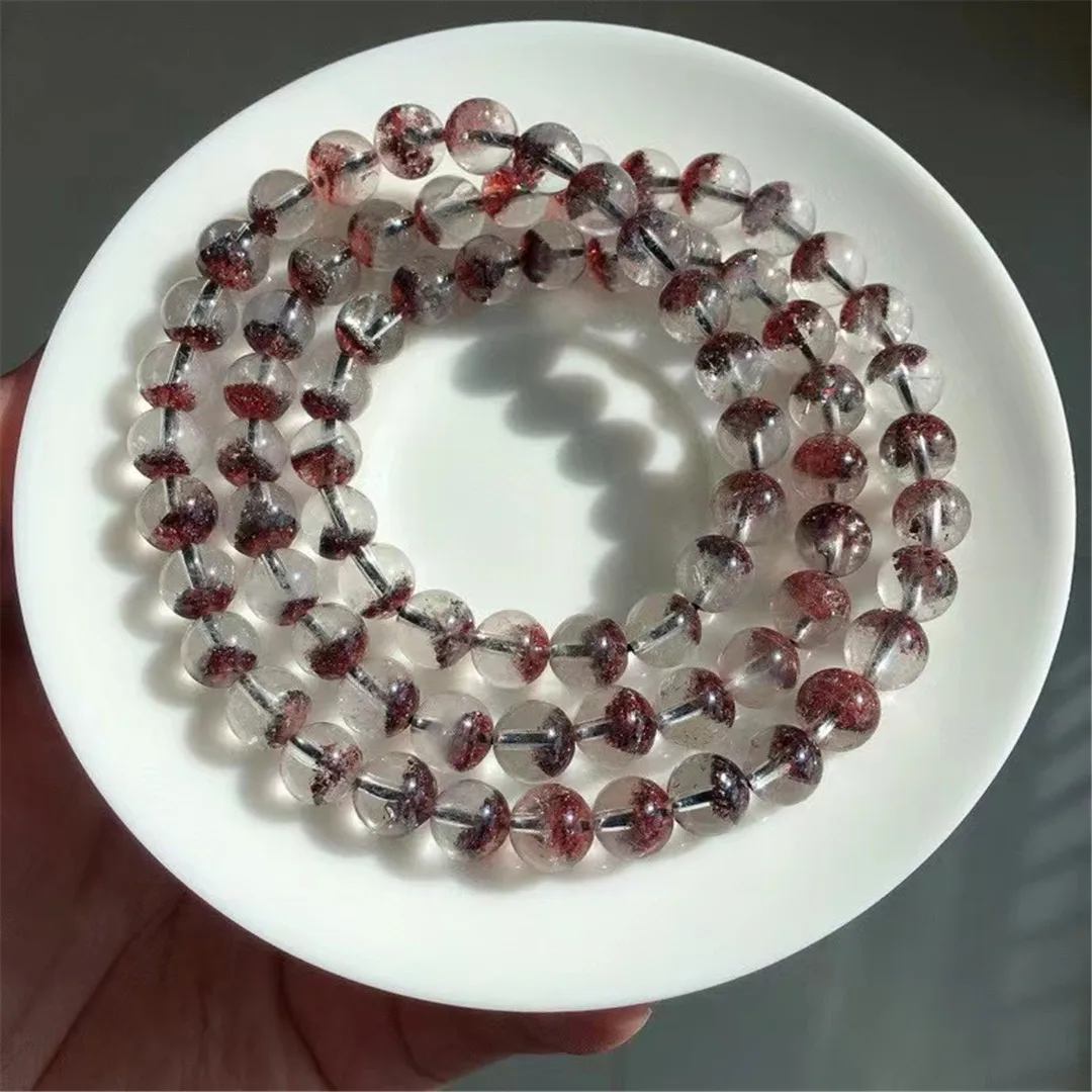 

Браслет женский/мужской кварцевый, ювелирное изделие из натурального черного золота с клубничным кристаллом, три ряда бусин, 7 мм, AAAAA