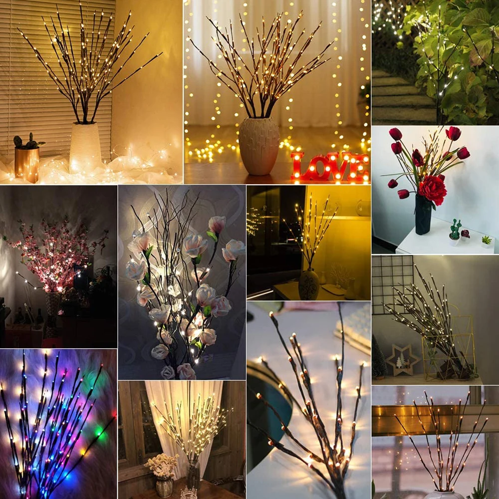 

Willow Branch Lamp Light Garden Floral LED Willow Branch Lamp Battery-Operated 20 Bulbs Christmas Party Decoration 1/2/3/4 Pcs