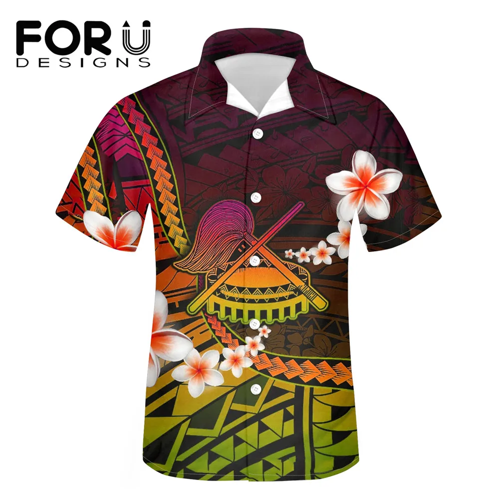 

FORUDESIGNS 2021 Hot Men Short Sleeve Hawaiian Shirt Polynesian Samoa Print Plus Size Casual Floral Beach Shirts For Men Camisas