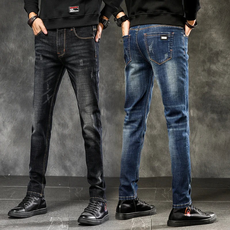 Мужские джинсы скинни, синие облегающие джоггеры из денима, эластичные джинсы-карандаш, модные повседневные брюки, 36, 2021