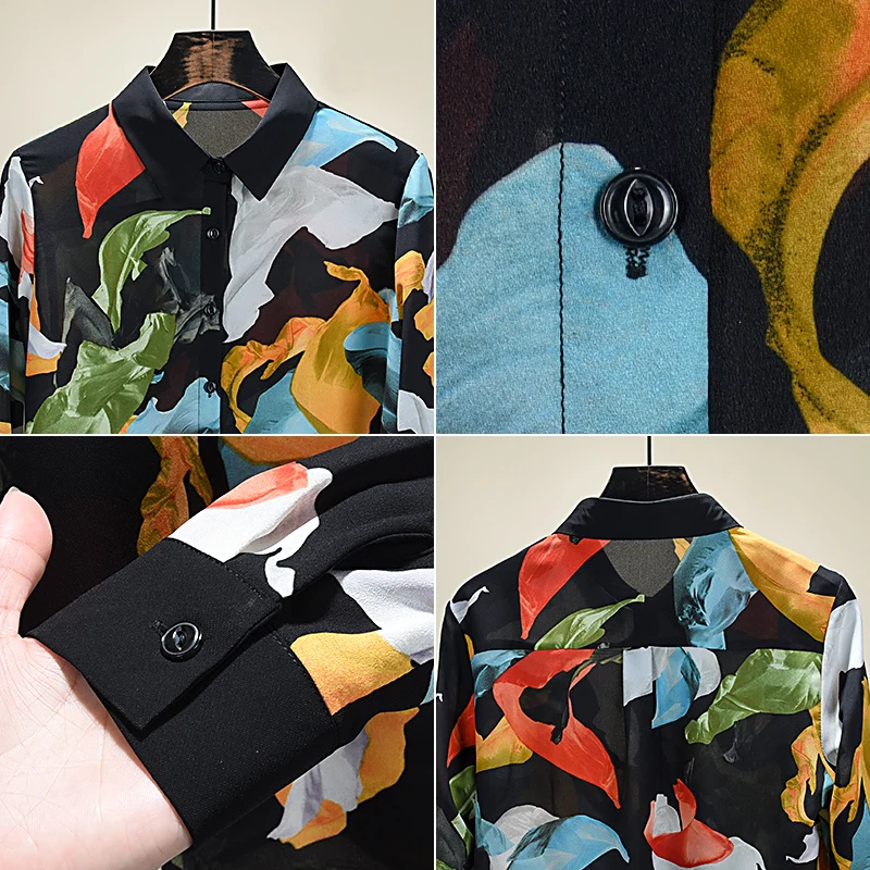 

Spring 2021 New Arrival Vintage Print Shirt Women Long Sleeve Chiffon Blouse Fashion Elegant Tops