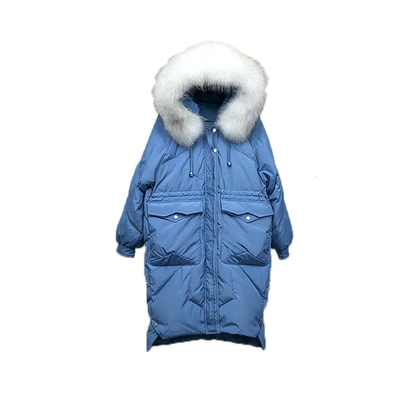 Свободное корейское зимнее пуховое пальто Женская длинная пуховая теплая