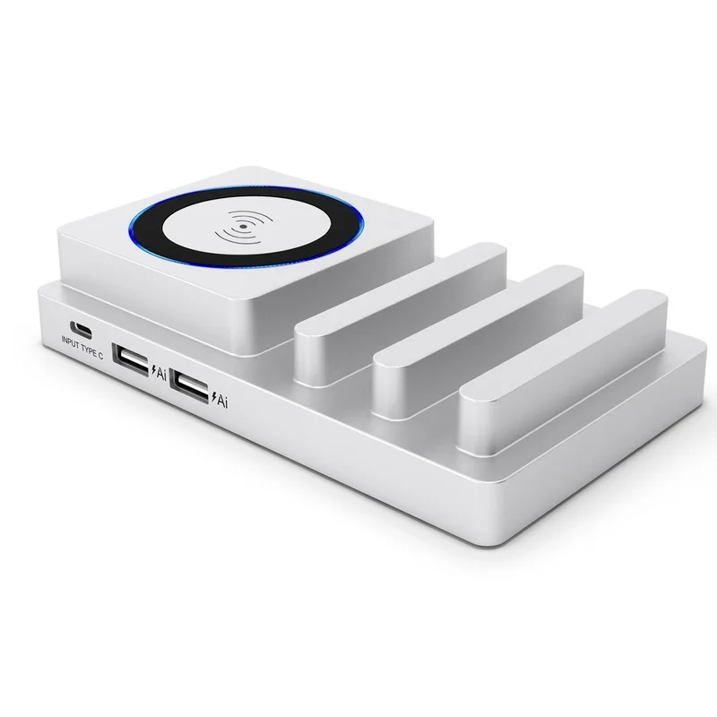 

Multifunctional New Mini Wireless Charger with 4 USB Port with Type-c 3.0 Smart Fast Charger Suitable for IPhone X, 8 Plus 8