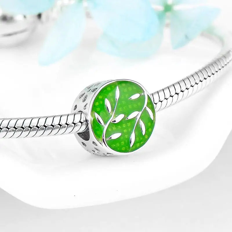 Женские эмалевые бусины из серебра 925 пробы с розовыми и белыми цветами вишни