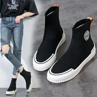 socks shoes womens autumn and winter 2020 new black gao bang sneakers womens wild woven elastic high top socks shoes