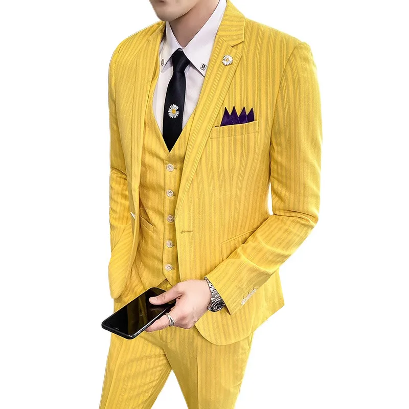 Новинка 2021 мужской деловой костюм в полоску облегающие мужские свадебные