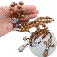 fashion handmade rosary cross pendant necklace alloy madonna jesus catholic with pine beads jewelry unisex anniversary gifts
