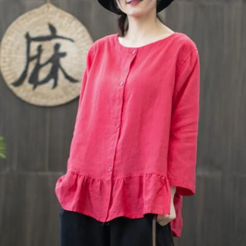 

Women Spring Autumn Nine Quarter Sleeve Blouses Tops Female O-Neck Casual Shirts Lady Solid Vintage Tops Shirt Blusa J148