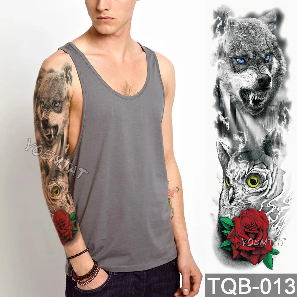 

Full Arm Tatoo Rose Wolf Tiger Lion Animal Waterproof Temporary Tattoo Stickers Man Thigh Transfer Tatto Body Art Woman