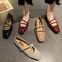 spring autumn women flats double buckle mary janes shoes square toe patent leather boat shoes retro ladies designer shoes