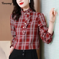 2021 autumn korean style vintage office blouse women black blusas mujer de moda 3xl plus size tunic tops long shirts