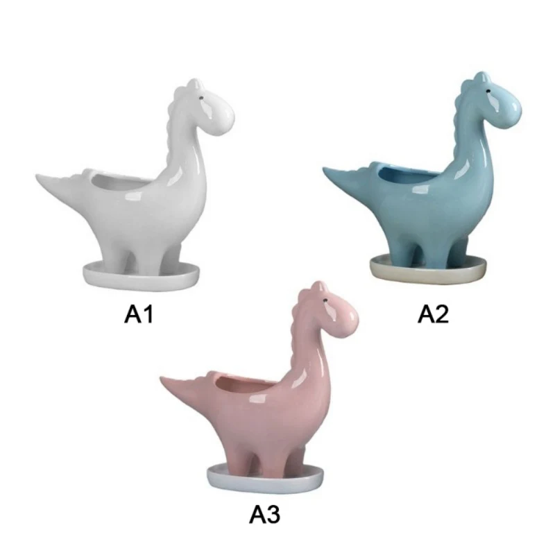 

CXD-Ceramic Herbivorous Dragon Flower Pot With Tray Creative Dinosaur Flower Pot Succulent Garden Table Decoration-Pink