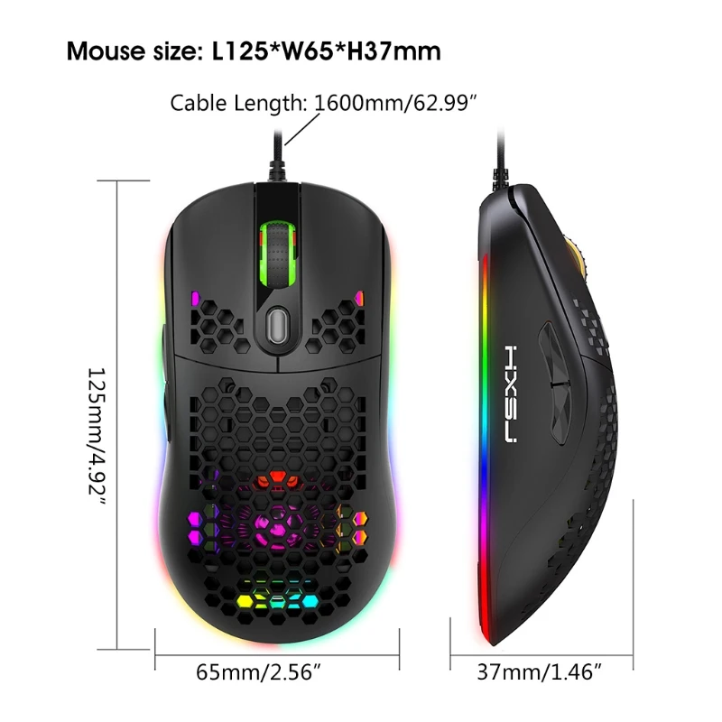 

6 Gear DPI Adjustable Wired Programmable Hole Mouse RGB Breathing Light Mouse Dropshipping