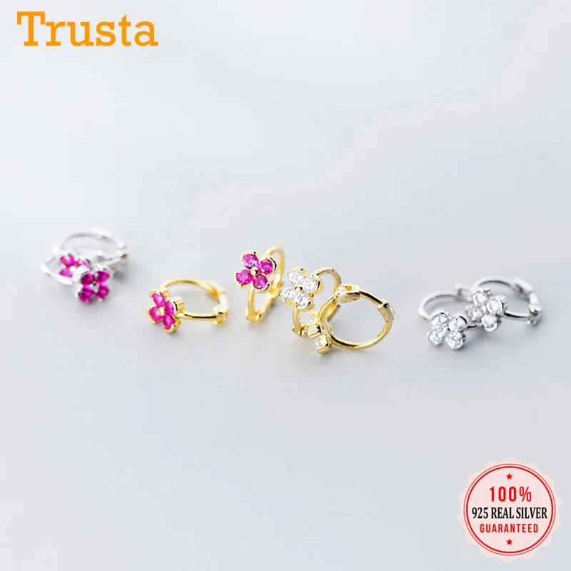 Trustdavis 100% Серебро 925 пробы милые Сверкающие Цветы CZ серьги кольца S925 для женщин