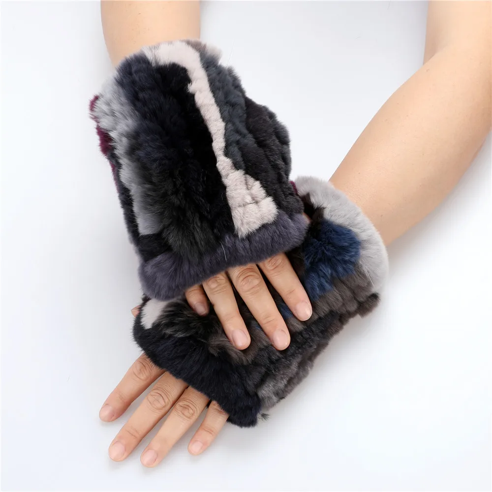 2022 модные вязаные перчатки без пальцев из натурального меха кролика Рекс женские