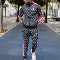 new brand fitness men suits autumn long sleeve stripe set jacket topjogging pants gyms casual sportswear suit sportsuits sets