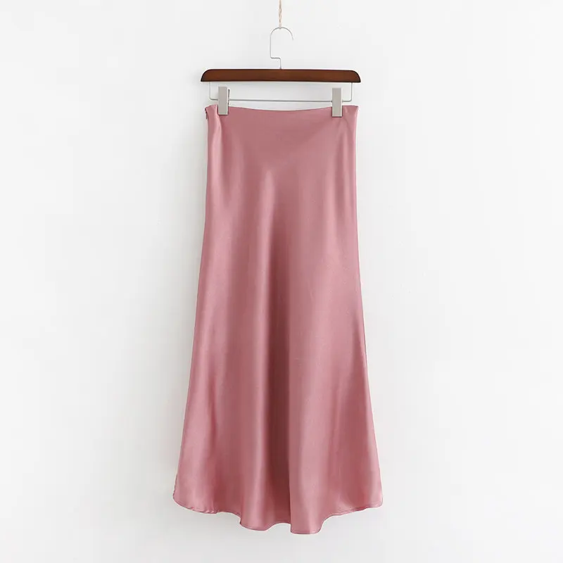 

Satin Texture Spring Summer Midi Skirts Sexy Split Women's Skirt Solid Button Asymmetry Elegant Party Skirt Silk