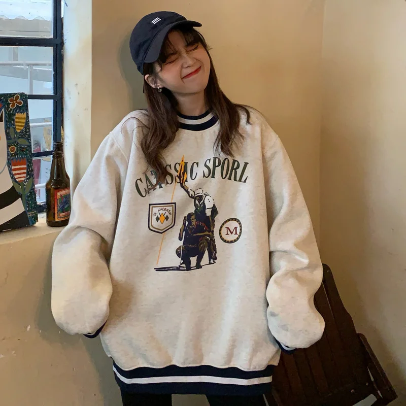 

Стильный шикарный стильный свитер для женщин на осень и зиму Свободный корейский стиль в стиле бойфренда без одежды плюс бархат