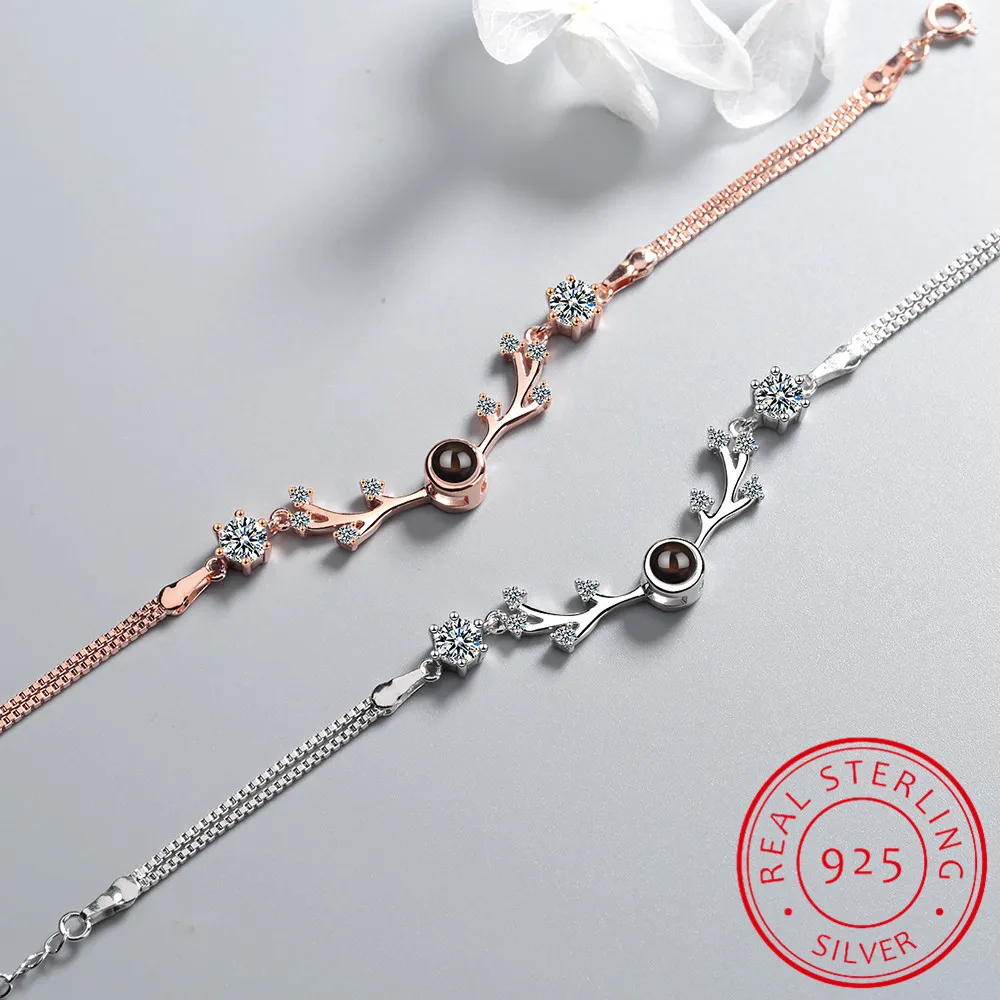 925 пробы серебряные Рождественские рога браслеты для женщин подарок циркония