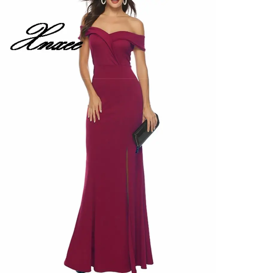 Xnxee сексуальное платье с открытыми плечами и разрезом оболочка Женское Вечерние
