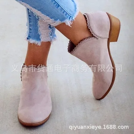 Замшевые Кожаные ботильоны в байкерском стиле Женские зимние модные