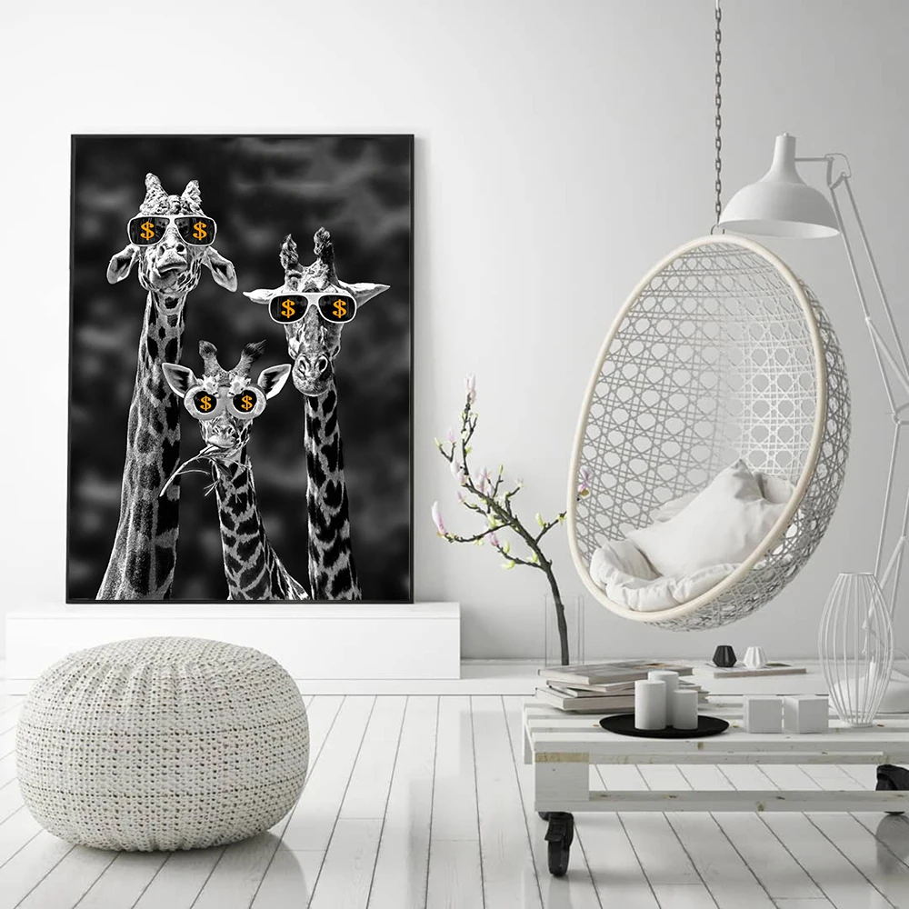 

Scandinavian Animal Poster Canvas Painting Giraffe Glasses Money Modern Art Print Moder Wall Picture For Living Room Home Decor
