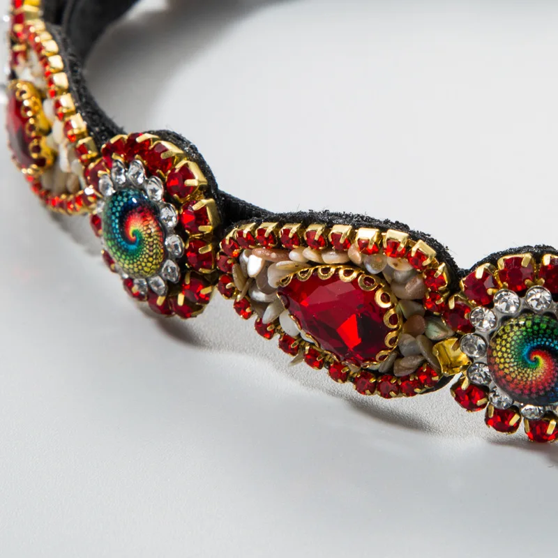 

Retro Baroque Colorful Rhinestone Hairband for Women Luxury Girls Crown Narrow Side Headband Bezel Head Jewelry Hair Accessories