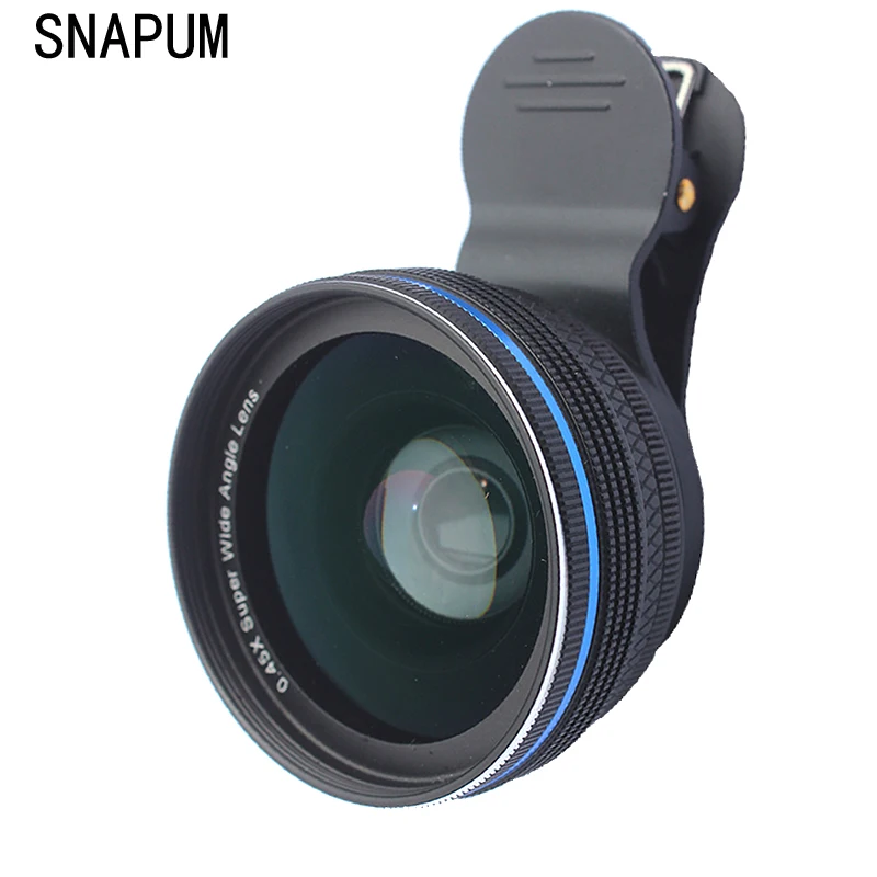 

SNAPUM Aluminum Alloys universal Clip cellphone 0.45X wide angel lenses + 10x macro mobile phone lens for iphone Huawei samsung