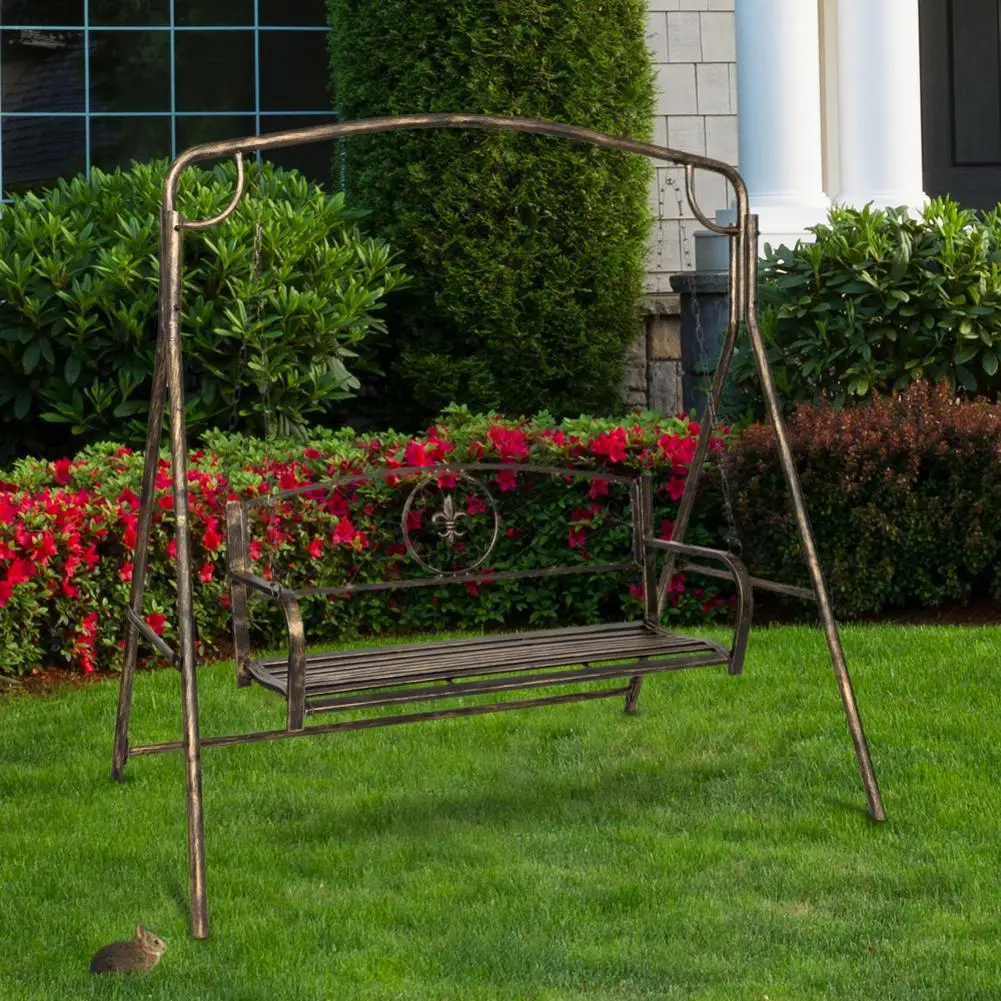 Columpio de Metal para porche de jard&iacute;n, pincel de pintura artesanal dorado, columpio doble para exteriores, elegante-4