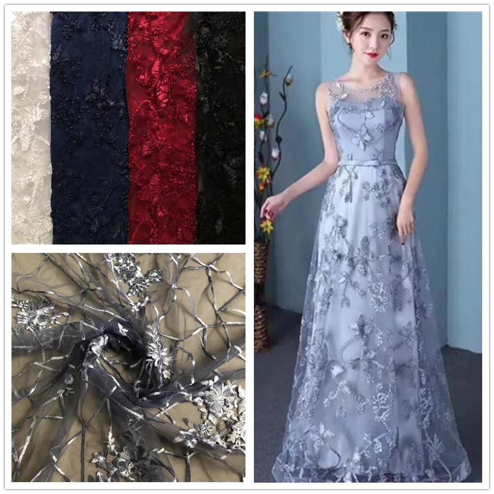 Новый стиль французская Сетка кружевная ткань 3D цветок африканская Тюлевая