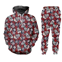 red skull rose 3d printed mens sweatshirt hoodies set mens tracksuit pullover jacket pants sportswear autumn winter male suit