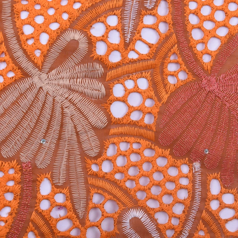 Orange Swiss Voile Lace 100% Cotton Fabric Nigeria Fabrics Embroidery African 5 Yards 1854 | Дом и сад