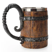 500ml wood style beer cup simulation wooden mug double wall drinking mug metal insulated bar drinking cup big tumbler barrel