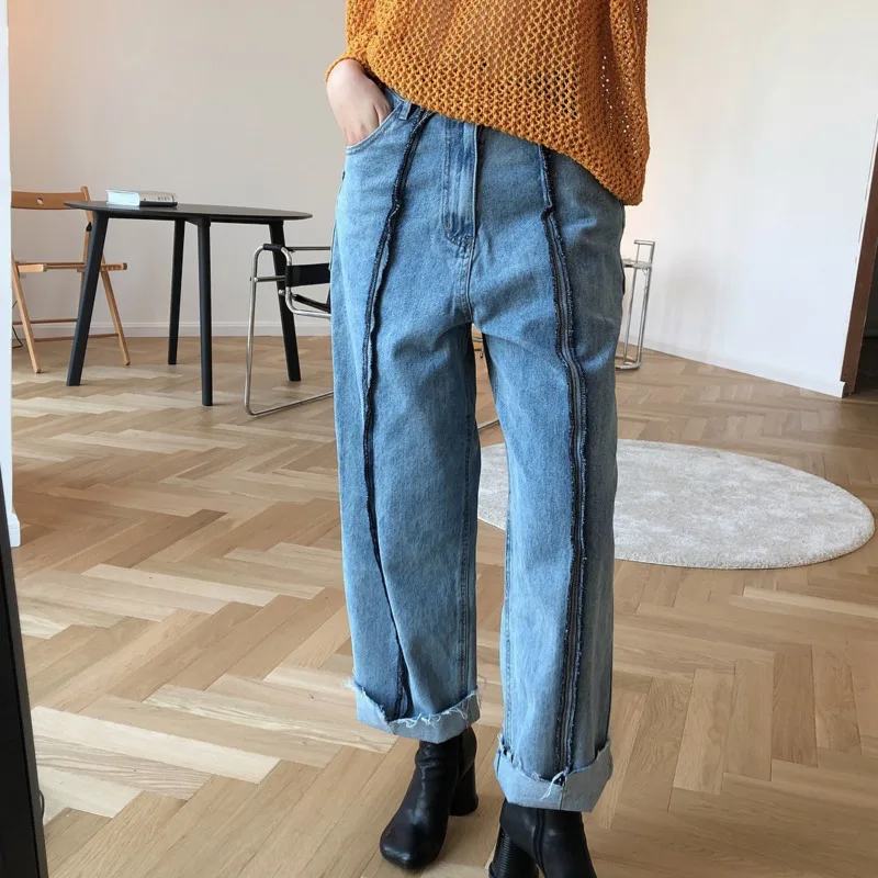 

New Autumn And Winte Fashion Casual Solid Color Loose Wide Leg Jeans High Waist Slimming Washed Trousers For Women C170