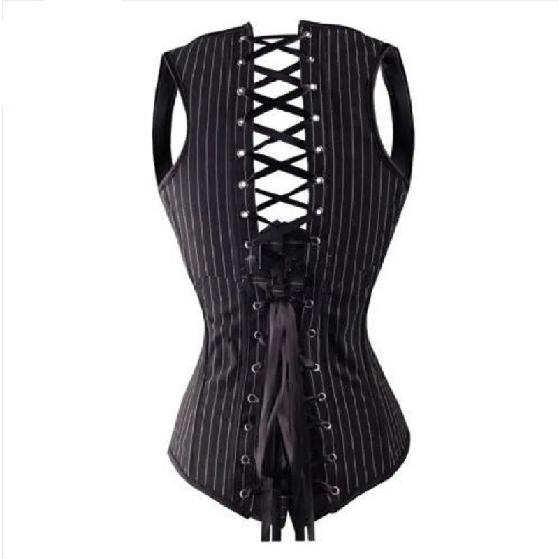 Сексуальный черный полосатый офисный бюстгальтер жилет корсет стимпанк