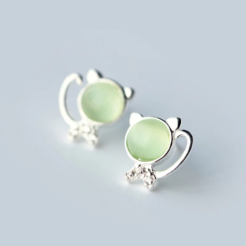 Colusiwei Silver 925 Collection Fox Animal Cute Cat Stud Earrings for Women Sterling Natural Opals Jewelry 2019 New | Украшения и