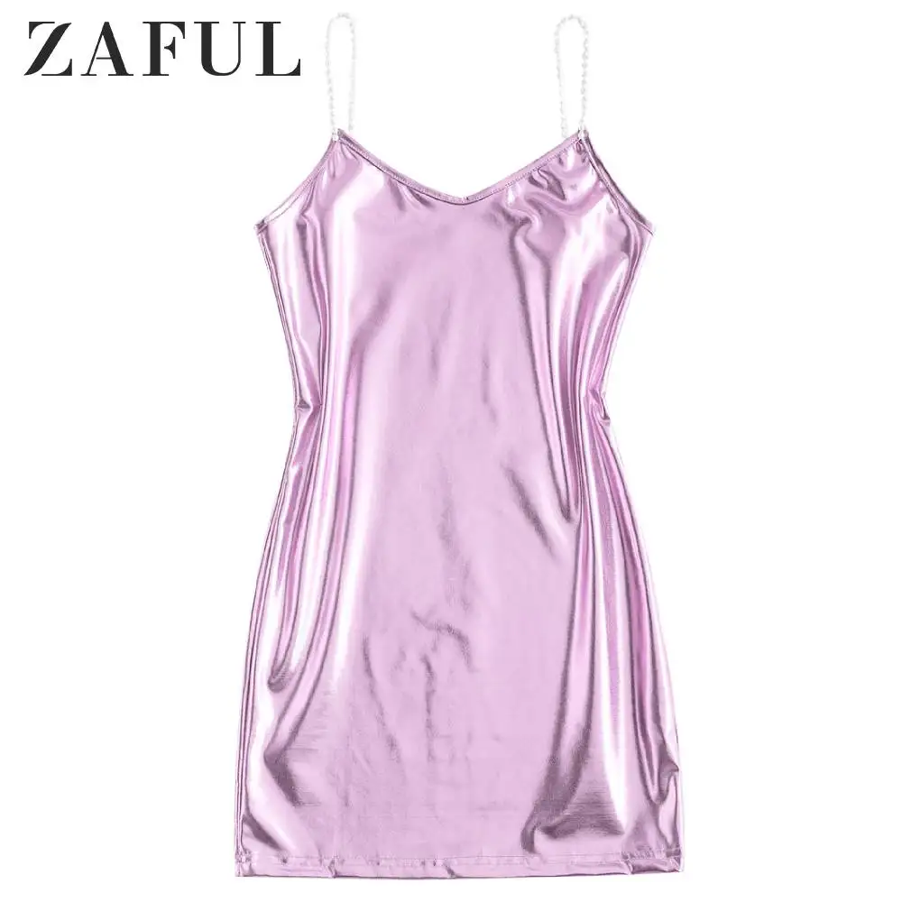 ZAFUL металлическое мини-платье на бретельках короткое блестящее платье без