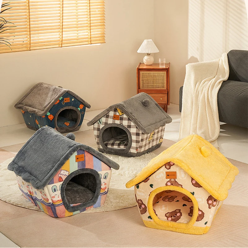 

Foldable Dog's Cat's House Hut Kennel Mat Bed for Small Medium Dogs Winter Warm Dog Bed Nest Basket Cave Villa Sofa Pet Supplies