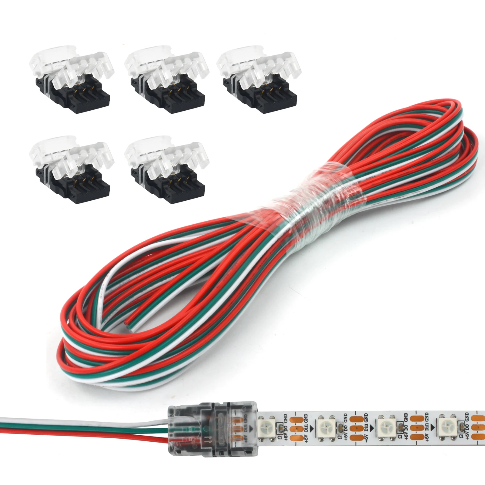 

5M Extension Cable Cord 3Pin 10mm LED Strip Light Connectors 22 AWG Strip to Wire for 5050 LED Strip Lights Quick Connection