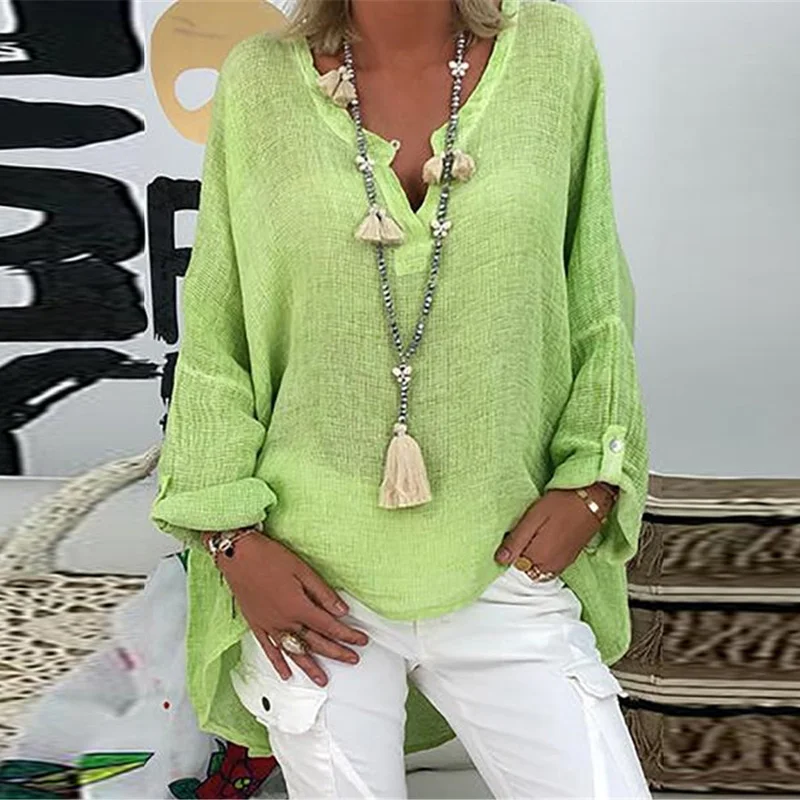 

Plus Size Women's Tops T-shirts Long Sleeve Cotton Linen Solid Top Pullover Shirt Ladies Casual Loose Shirts Women