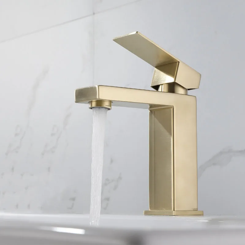 Grifo de lavabo moderno para baño, mezclador de agua caliente y fría de acero inoxidable, montado en cubierta, dorado, negro y plateado