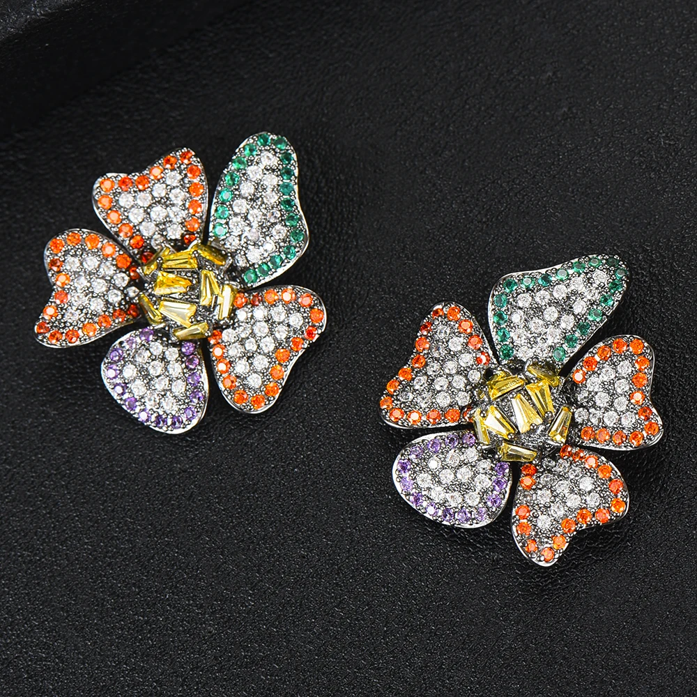 GODKI Trendy Colorful Flower CZ Earrings For Women Wedding Cubic Zircon Brincos boucle d'oreille 2020 Bohemia Jewelry HOT | Украшения и