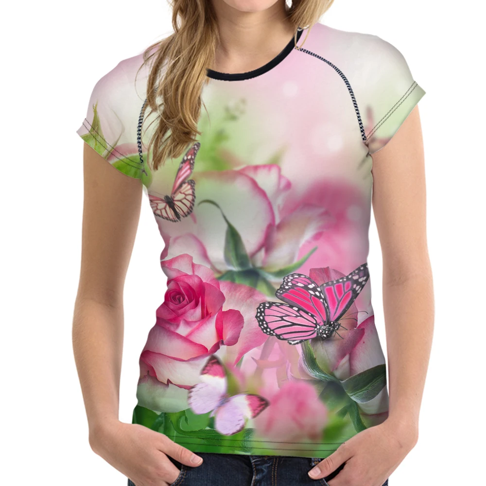 

Women Summer T Shirts Lovely Colorful Flowers T-shirts Women Short Sleeves Female Casual Streeetwear Tshirts