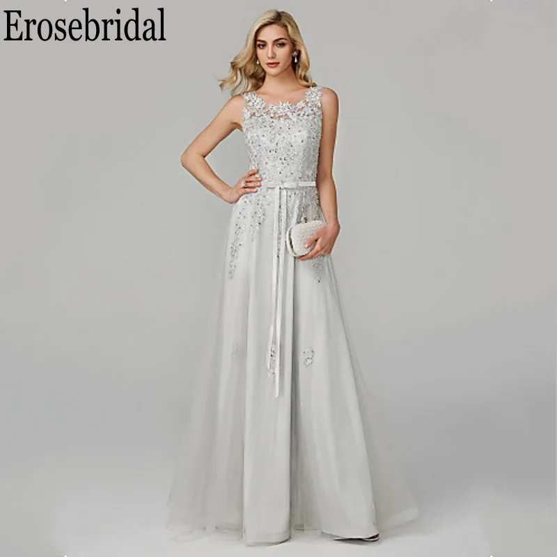 Erosebridal Элегантные Формальные платья Вечерние серые кружевные вечерние платья с бисером для женщин, длинное вечернее платье со шнуровкой сзади