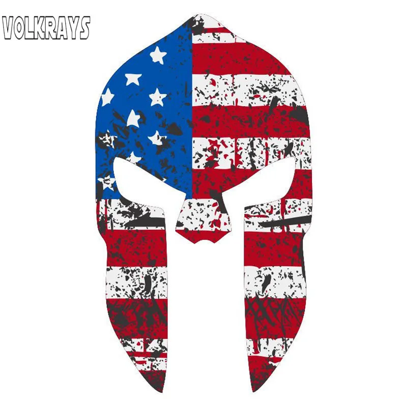 Забавная Автомобильная наклейка Volkrays Спартанский шлем с татуировкой флаг США