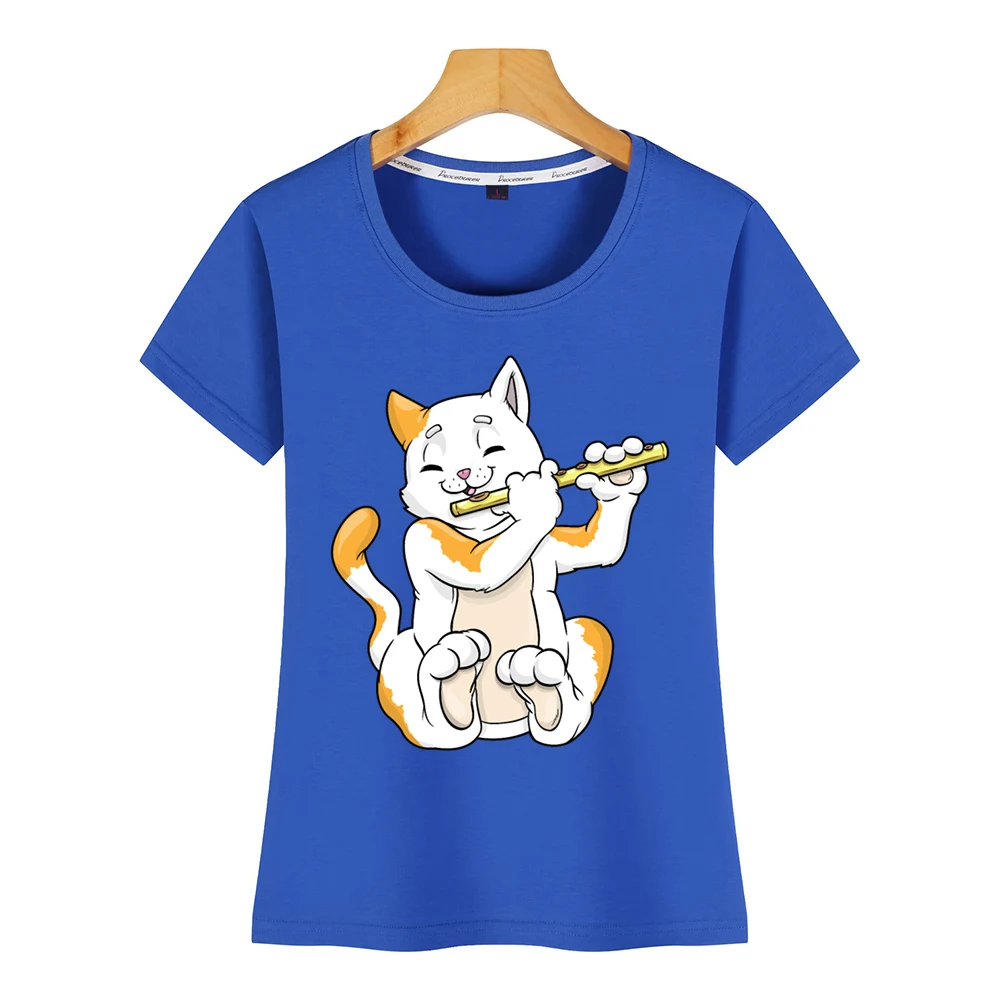 Женские топы футболки красивые женские с изображением кота флейты юмором