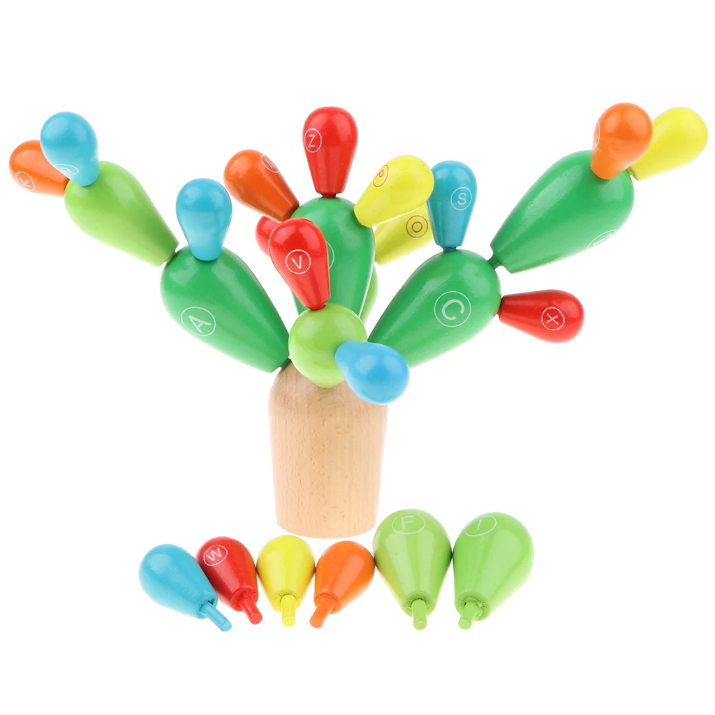 

/Baby Preschool Kindergarten Wooden Cactus Alphabet Stacking Balance Game Early Learning Toy