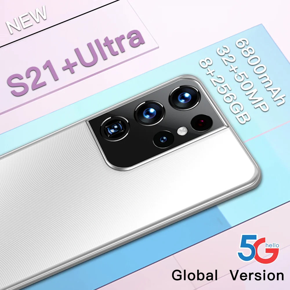 

S21+ Ultra 6.7 Inch Water Drop Screen Andriod Phone Global Verison 128/256GB Face Unlock 6800mAh 32+50MP Smart Phone MTK6889