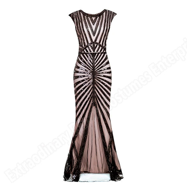 Pink Женские длинные платья в винтажном стиле Great Gatsby Sequin 1920s вечерние платья в стиле АР-деко без рукавов средней длины с круглым вырезом - Цвет: Pink
