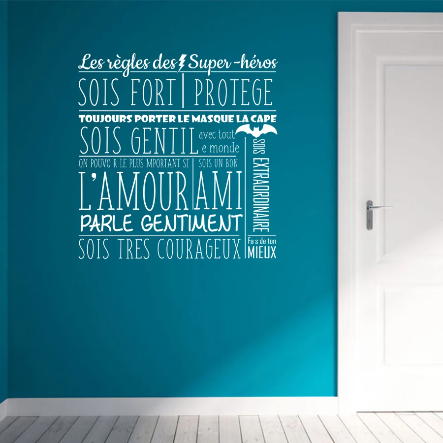 

KILILAYA Wall Stickers Mural Hero Rules In French PVC Vinyl Decals Kids Boys Teen Bedroom Game Room Decor Posters